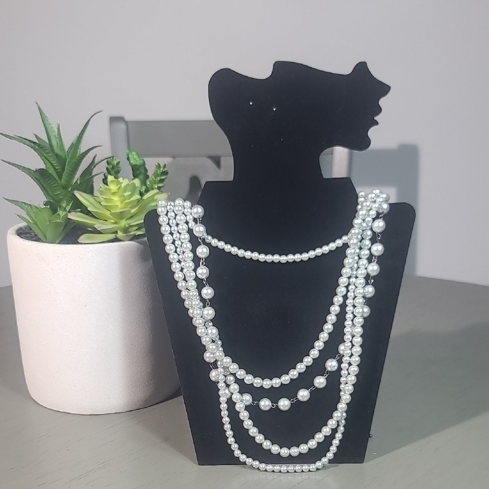 Gun Metal Gray Chunky Chain With Gray Faux Pearl Necklace